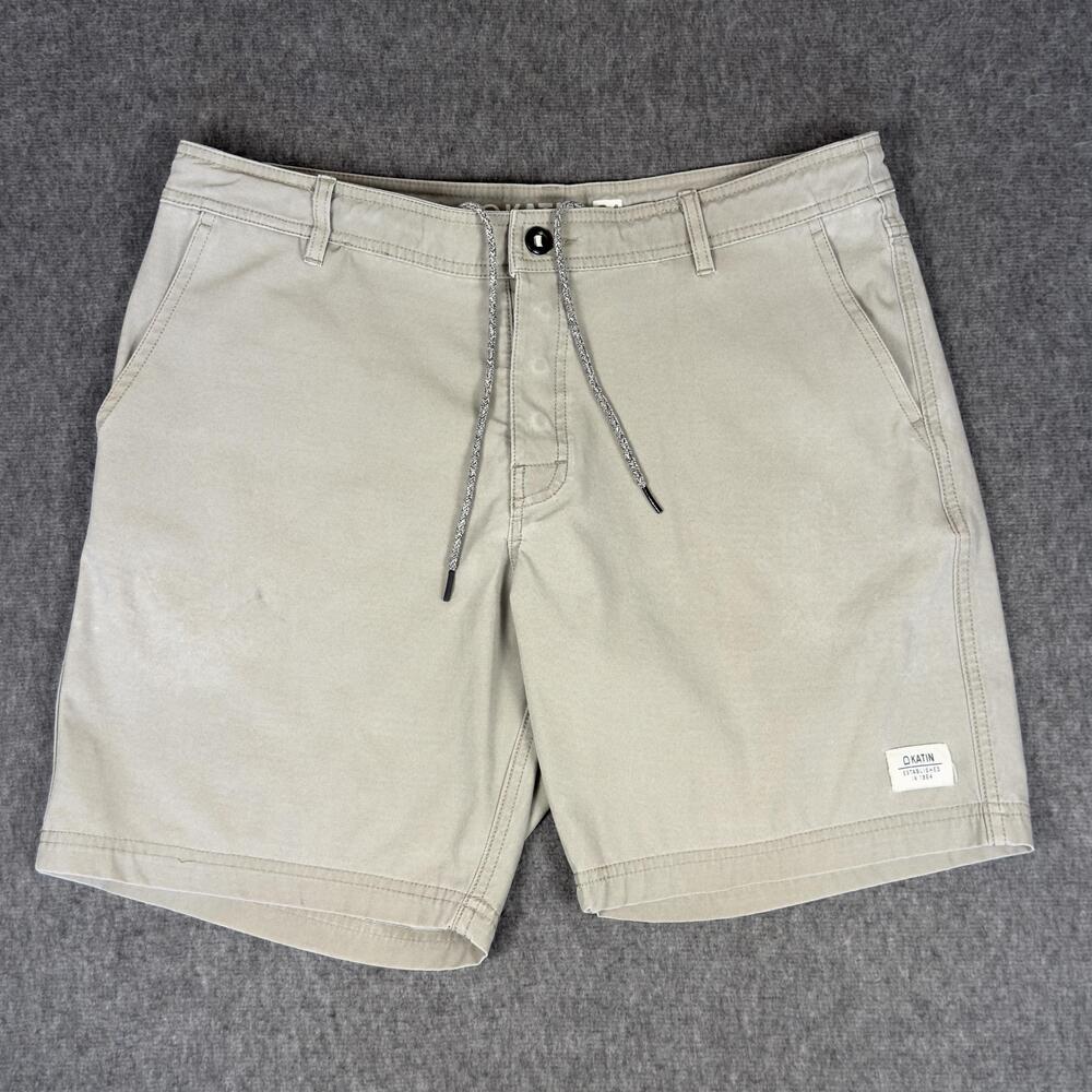 Katin Shorts Mens 36 Beige Chino 8 Inch Inseam Drawstring Casual Cotton Summer